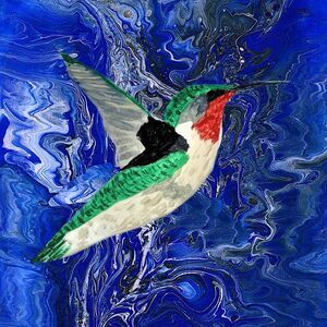 Hand Crafted Hummingbird Framed Art Print Wall Blue Background Picture